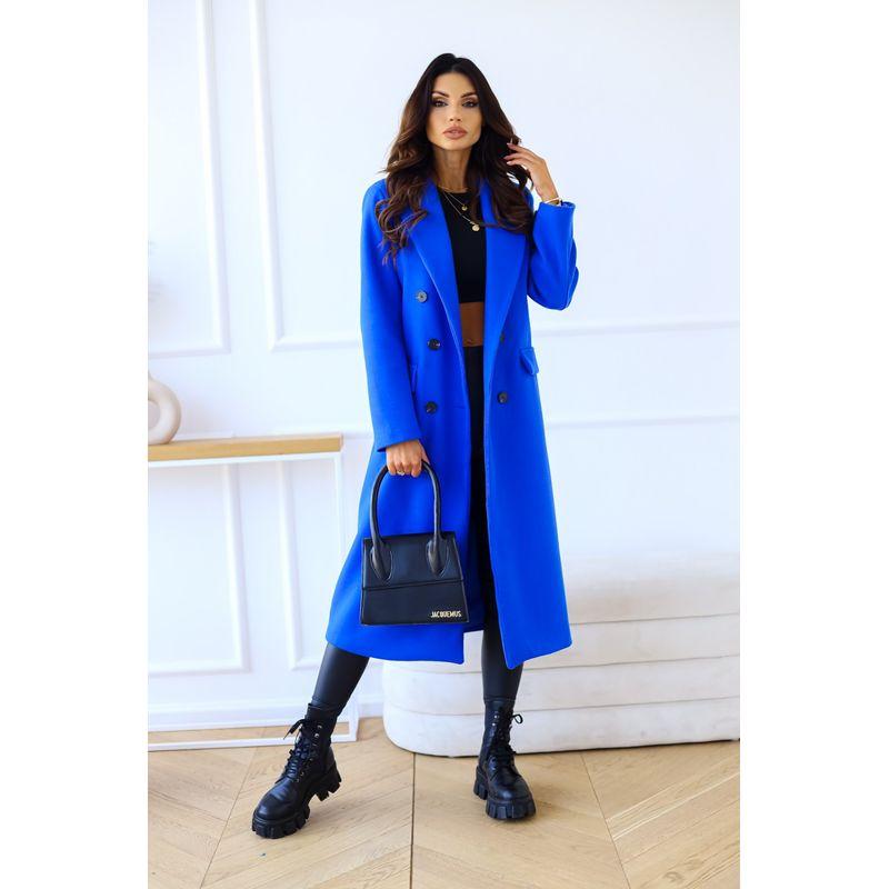 

Fall and Winter New Arrival Work Clothing Ol Minimalist Khaki Double Breasted Suit Collar Mid Length Long Length Woolen Outwear Female Coat Royal Blue XL