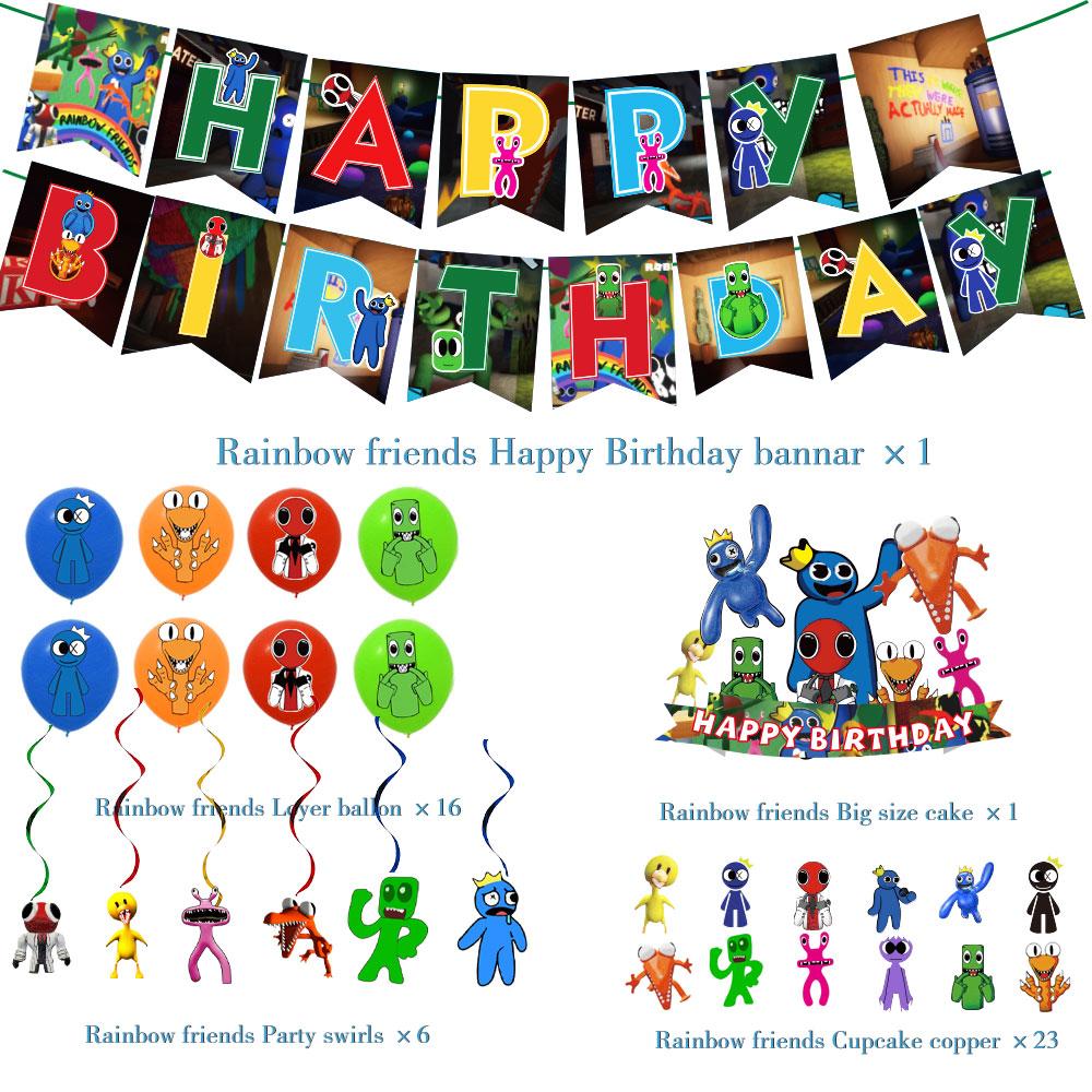 Regenbogen Roblox Freunde Partyzubehör Banner Kuchenaufsatz Luftballons Kindergeburtstag