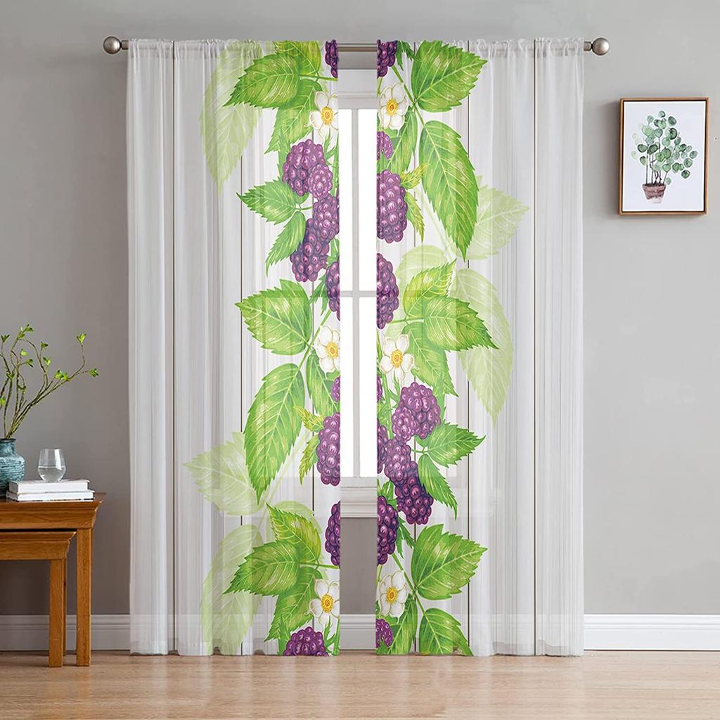 Romantyczna wiosenna firanka z woalu, akwarelowe kwiatowe tiulowe zasłony, dekoracja okien do kuchni/sypialni/salonu