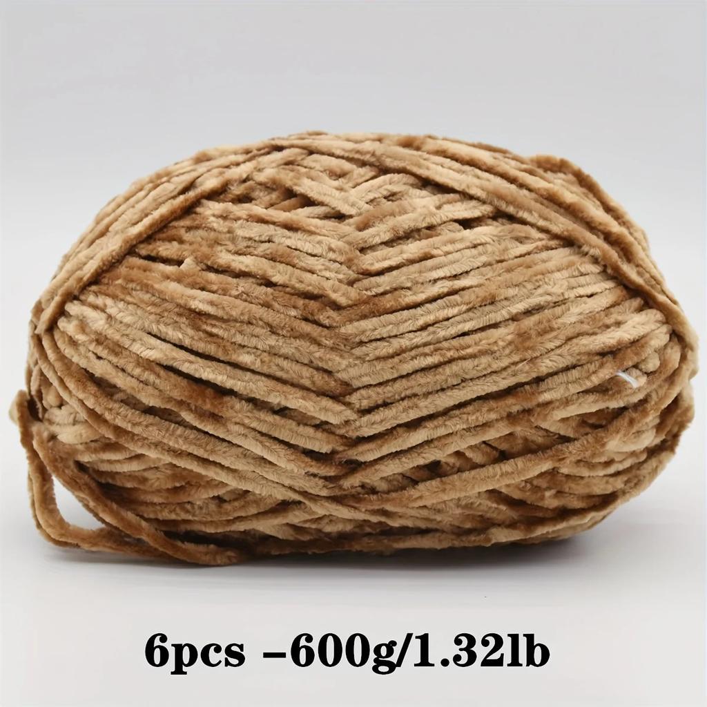 6-Pack Soft Chenille Velvet Yarn, 100g Each, 100% Polyester, Assorted Colors, for Crocheting Sweaters, Coats and DIY Crafts