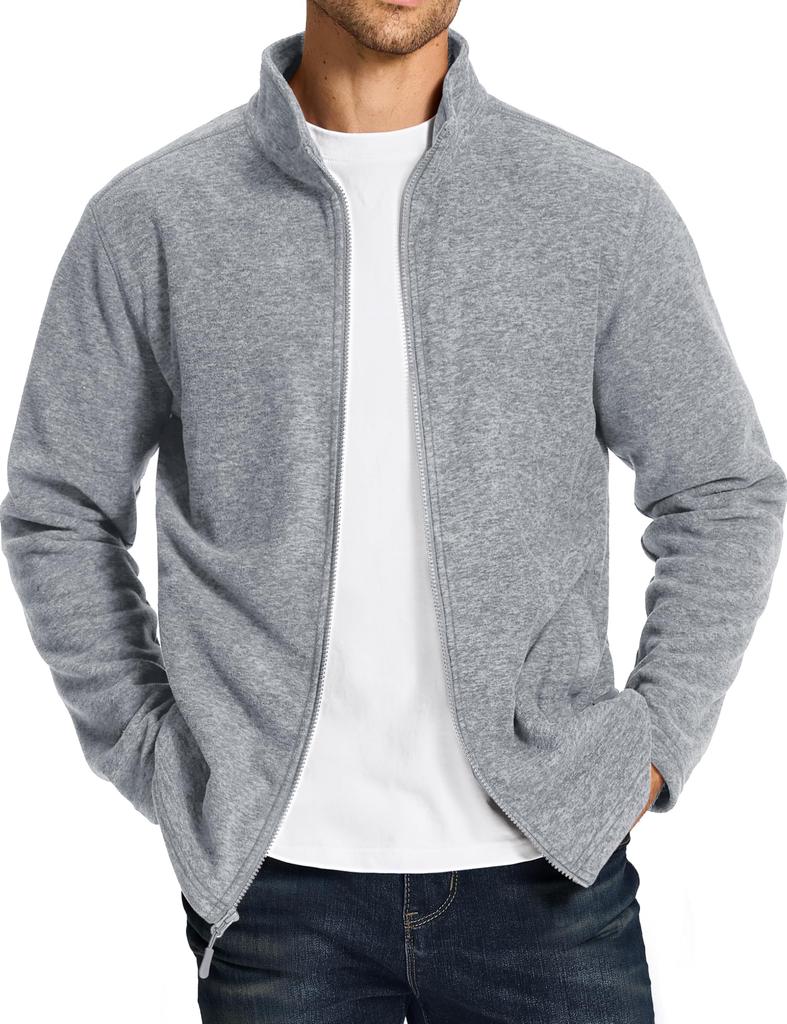 TACVASEN Full-Zip Stretch Jacket, Warm and Lightweight, Stand-Up Collar, Casual, for Running, Hiking, and Fall/Winter, Light Gray, Size 2XL