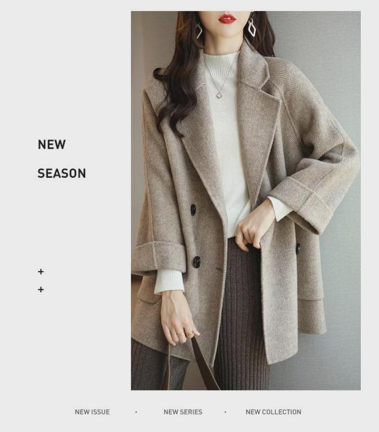 2024 Fashionable Herringbone Wool Coat Autumn Winter Versatile Slim Loose Timeless