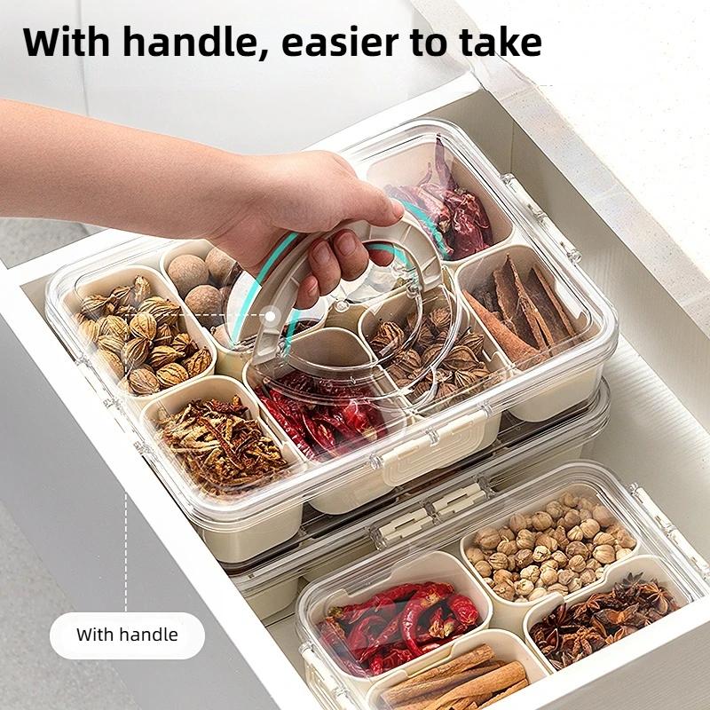 PET Kitchen Storage Basket with Handle Fridge Refrigerator Food Preservation Box Drain Design Interval Storage Container