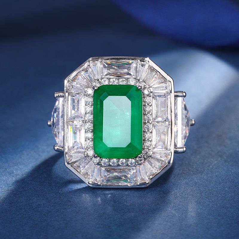 Jewelry Copper Bottom Gold-Plated Simulation Color Treasure Square Diamond Square 8 * 12 Temperament Ring Women