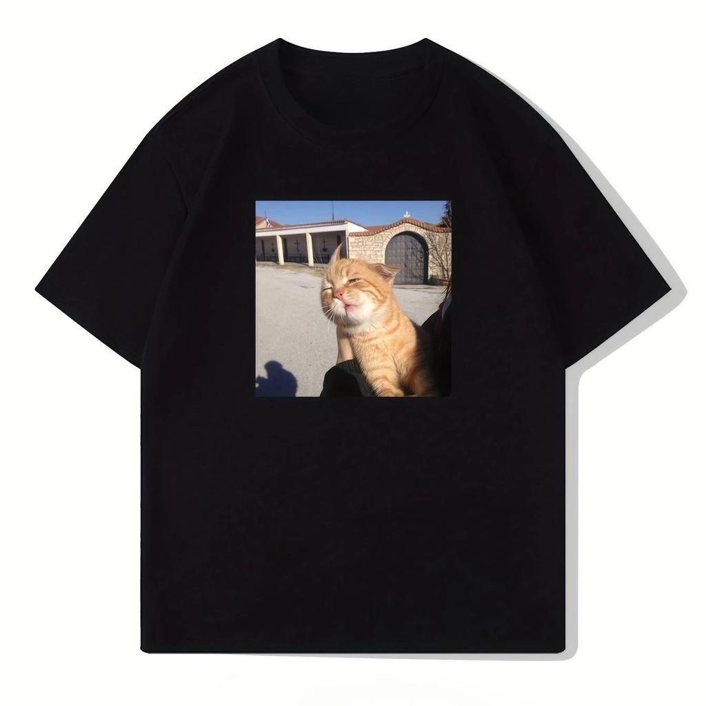 Whimsy Cat Women Casual Crew Neck TShirt Cotton Short Sleeve Tee with Cat Print Summer Fashion Top Women Clothing