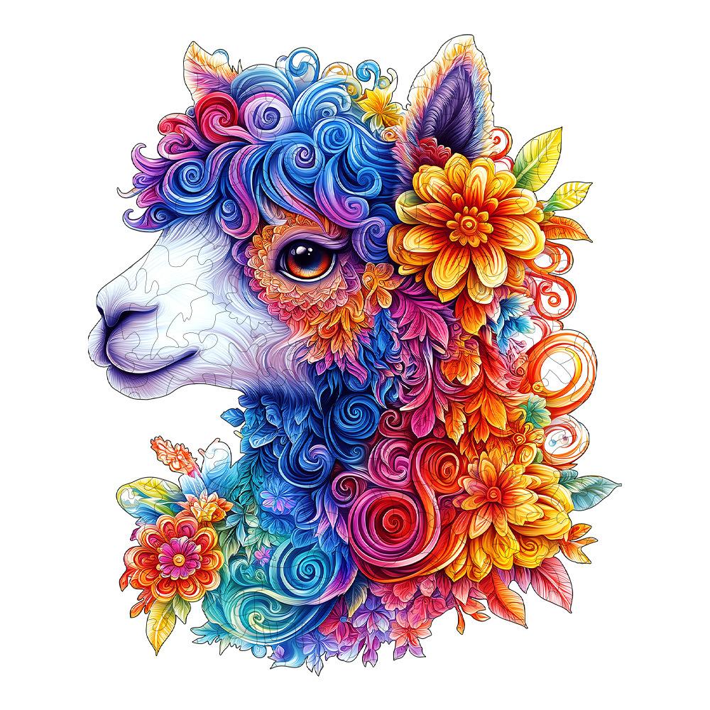 Horse Head With Flowers Wooden Puzzle Irregular Animal Shape Block Flat Wooden Puzzle
