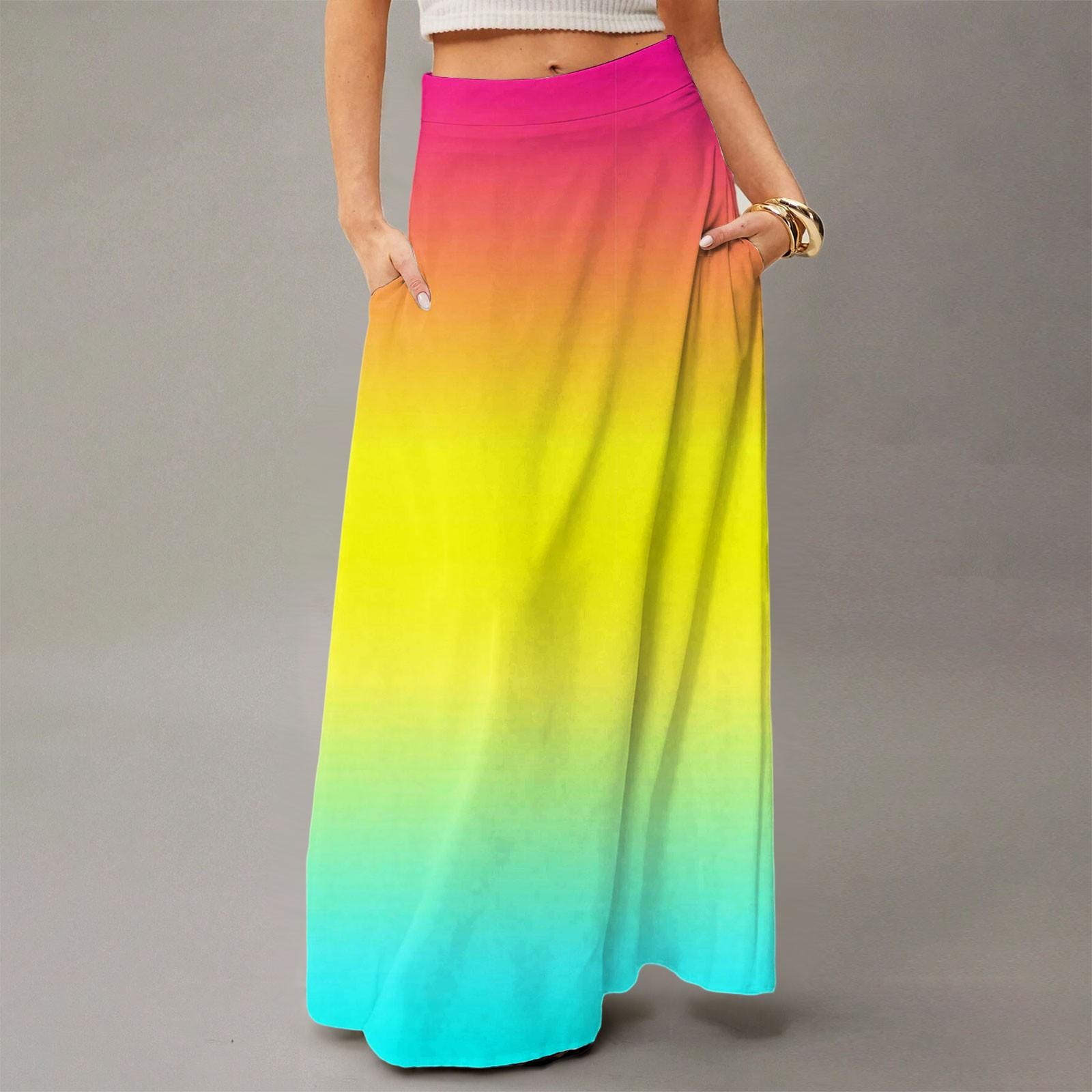 

Женская повседневная складная юбка-макси с градиентным принтом, высокой талией и карманом, с драпировкой XL