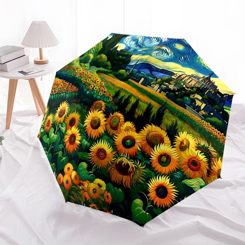 1pc Sunflower Field Automatic Open/Close Umbrella - Portable Collapsible Umbrella with 8-Rib Stability, Fashion Lovers yy251017089
