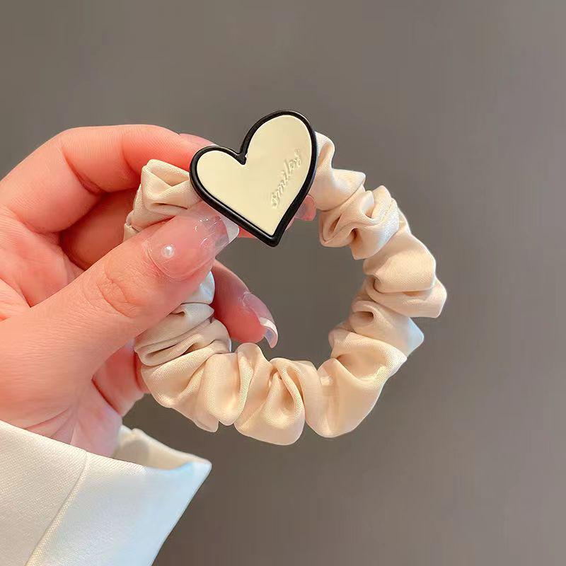 Koreanischer schwarzer herzförmiger Dickdarm-Haargummi - Stilvolles hochelastisches Dutt-Haarseil-Accessoire