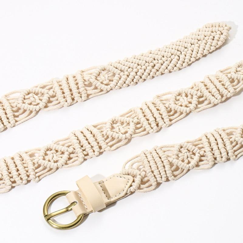 Adjust Pin Buckle Waist Belt Women Weaving Belt French Style Braided Belt Thin Waistband Vacation Dress Waist Rope