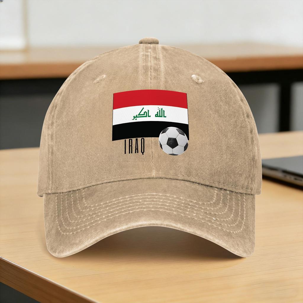 Iraq Flag Iraqi Soccer Washed Baseball Cap Stylish Sun Trucker Hat Spring UnisexTeens Outdoor Gym Baseball Caps