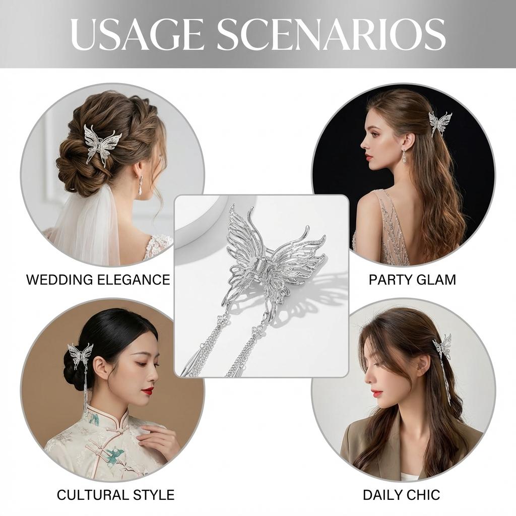 Alloy Butterfly Hair Clip With Tassel Design For Wedding Party
