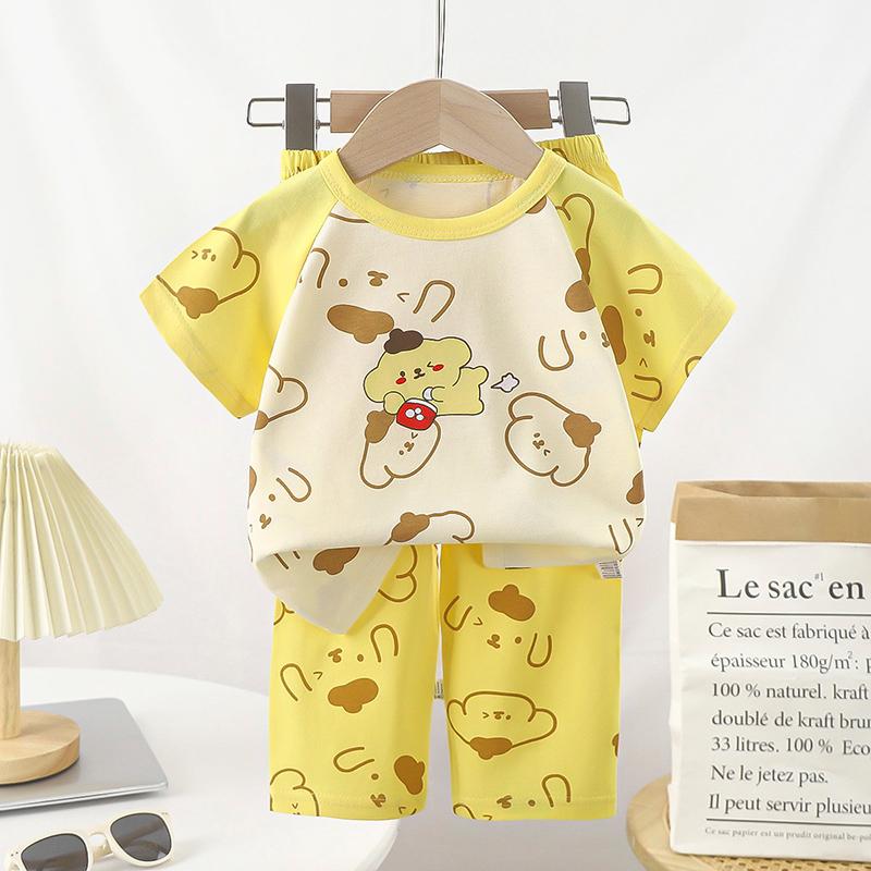 Sommer Kinder Kurzarm O Neck T-shirt Hosen Set Casual Baggy 2 stücke Anzug Baumwolle Cartoon Printes Outfit