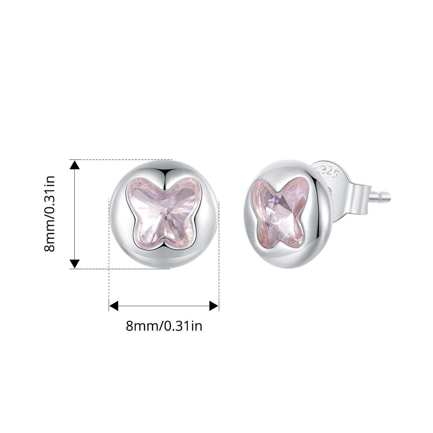 

WOSTU оригинальные серьги-гвоздики из стерлингового серебра 925 пробы с бабочками, серьги-гвоздики с розовым стеклом, ювелирные изделия для женщин и девушек, подарок любви SCE1730