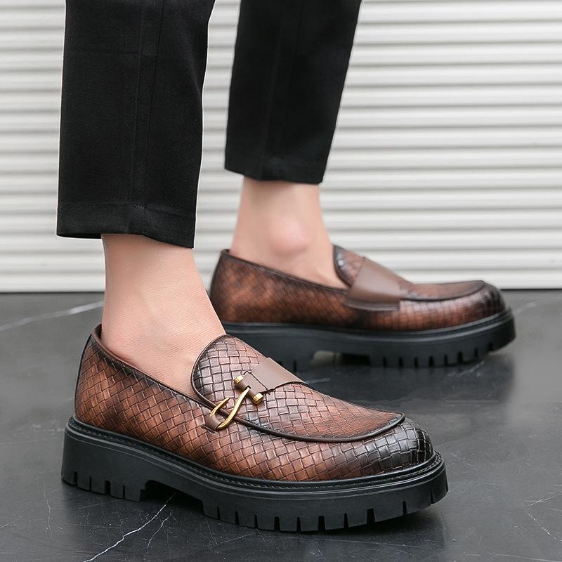 

New men s small leather shoes low-top business fashion British style one-pedal platform casual leather shoes men 44