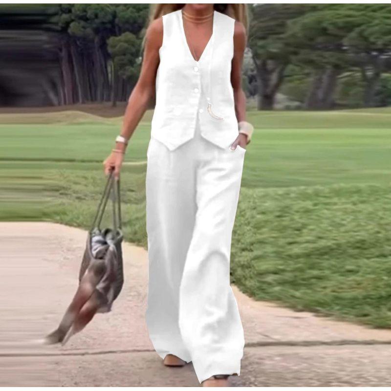 European and American Leisure Fashion Solid Set Vest Trousers Two-piece Set Women Two Piece Vest Pants Set