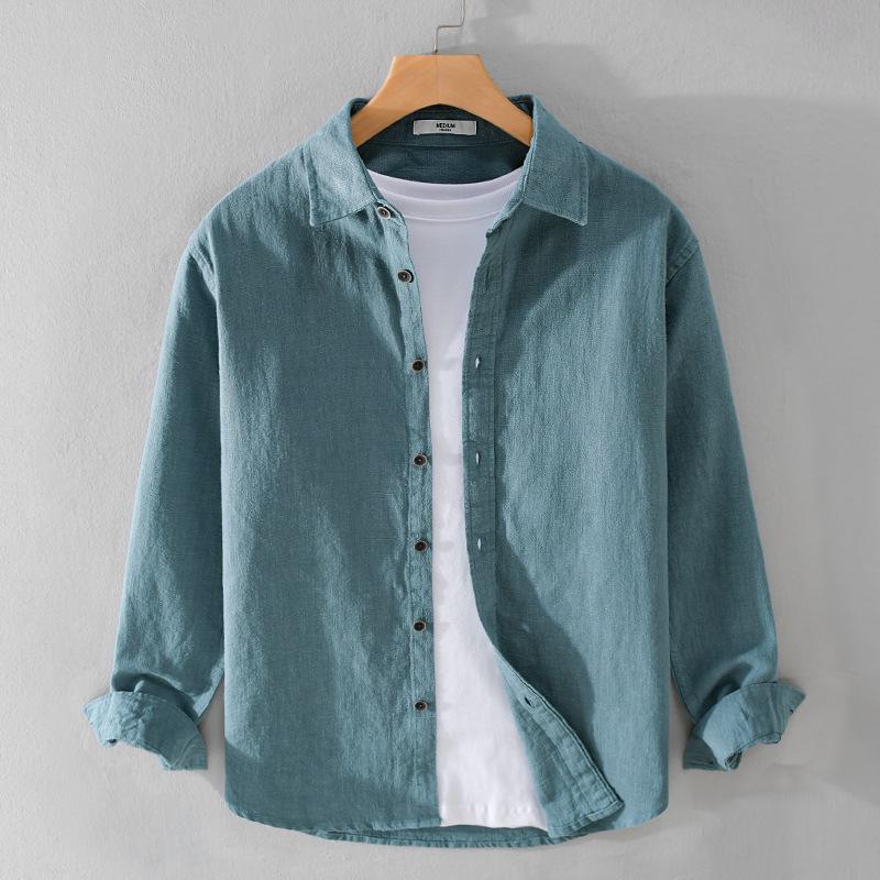Men's Ramie Long-Sleeve Shirt - Spring/Autumn Casual Loose Fit, Youth Classic Style (Model 9798)