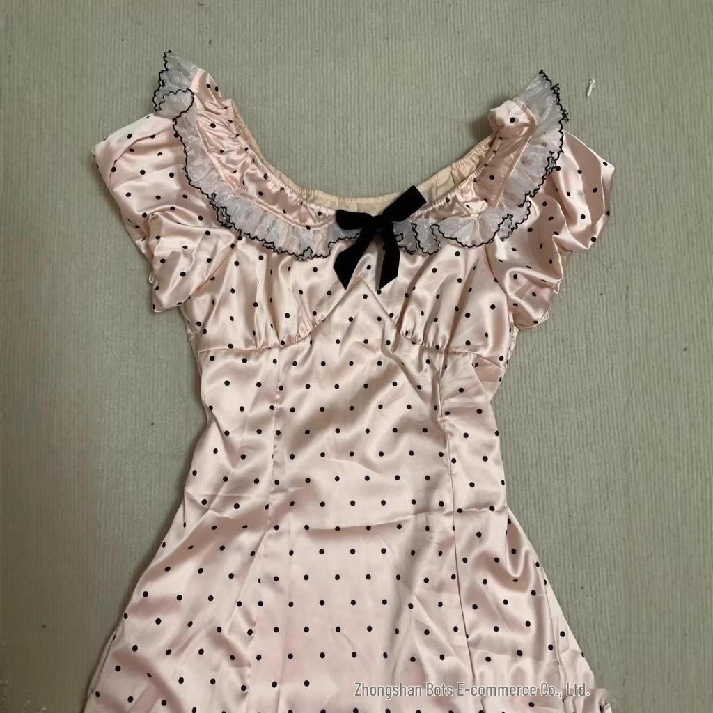 Y2K Sweet Polka Dot Slimming French Bow Short Sleeve T-shirt