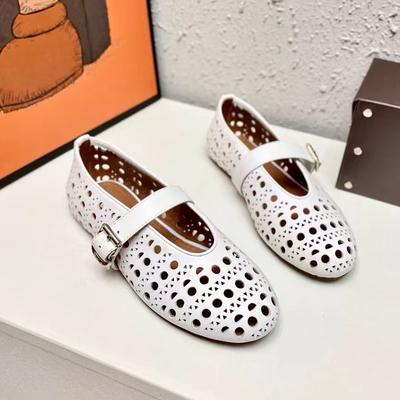 Zapatos planos de cuero calado blanco/negro de moda para mujer, cinturón de hebilla, mary janes huecos, mocasines de punta redonda, transpirables sapatos feminino