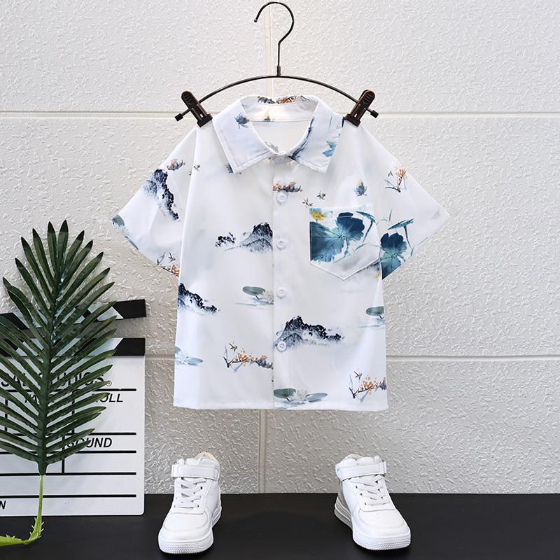 Trendy Summer Childrens Outfit For Boys Featuring Soft Cotton Short Sleeve Shirt And Shorts Set