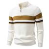 Triped Sweater Men Fashion Patchwork Knitted Pullovers Mens Stand Collar Half Zipper Knit Sweater Warm Pullover Tops
