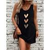 Women's Summer Loose and Comfortable Casual Heart-shaped Pattern Printed Black Sleeveless Vest Dress Punk Style Dress