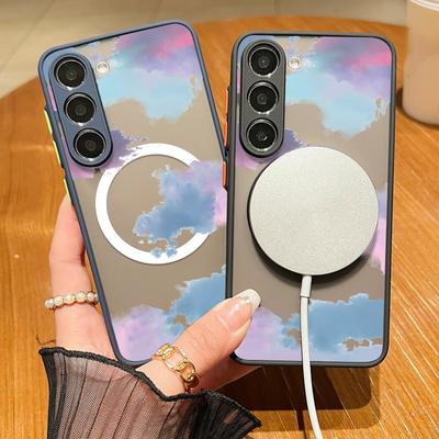 Custodia Magnetica Color Cloud Trasparente per Magsafe per Samsung S25 S24 S22 Ultra S23 S21 S20 Fe A55 A54 A53 A52 A35 A15 Antiurto Bordi Morbidi Custodia Rigida