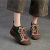 Johnature Mixed Color Genuine Leather Lightweight Comfortable Ankle Boots Retro Versatile Warm Women's Shoes
