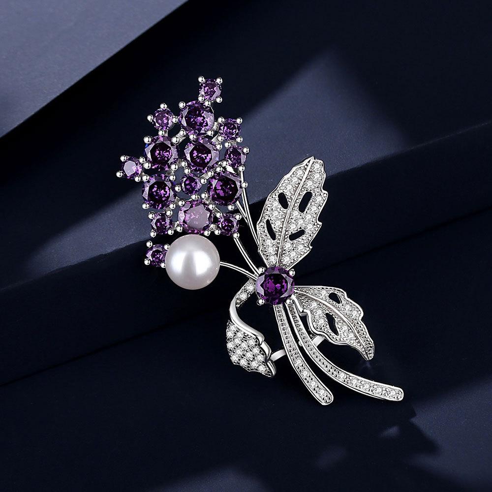 TIANSHE High-end Natural Freshwater Pearls Purple Flower Brooch S925 Pure Silver Pin Accessory Girlfriend s Gift 925 silver