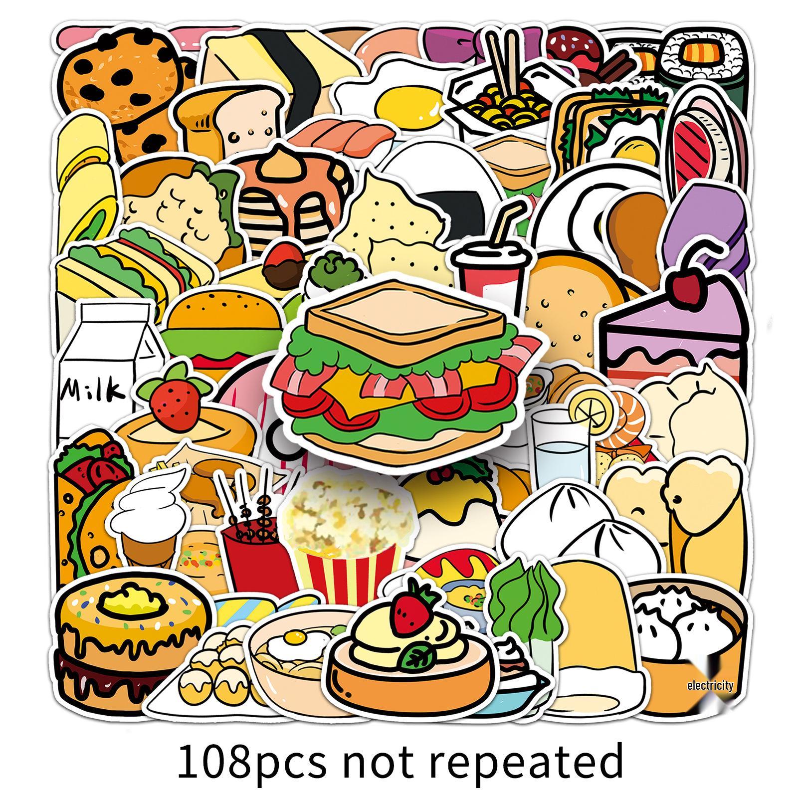 

100 Hand-Drawn Waterproof Food Stickers: Original Design for Journaling and Crafts