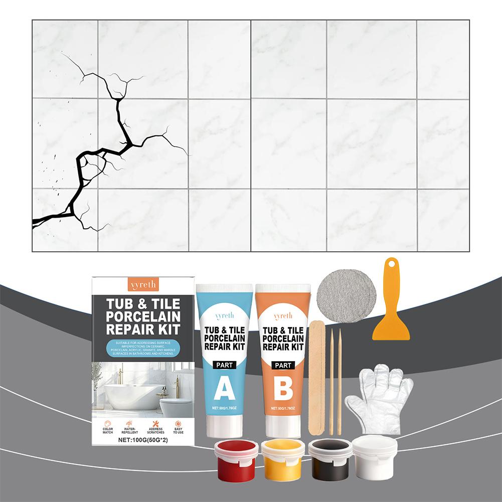 Porcelain Repair Kit White Bathtub & Tile Repair Kit For Shower Fiberglass Acrylic Ceramic Chips Cracks Holes Fix Repair Paste