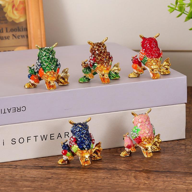 Owl Jewelry Box Small Figurine, Metal Handicraft, Luxury and Retro Style, Desktop Jewelry Box Figurine