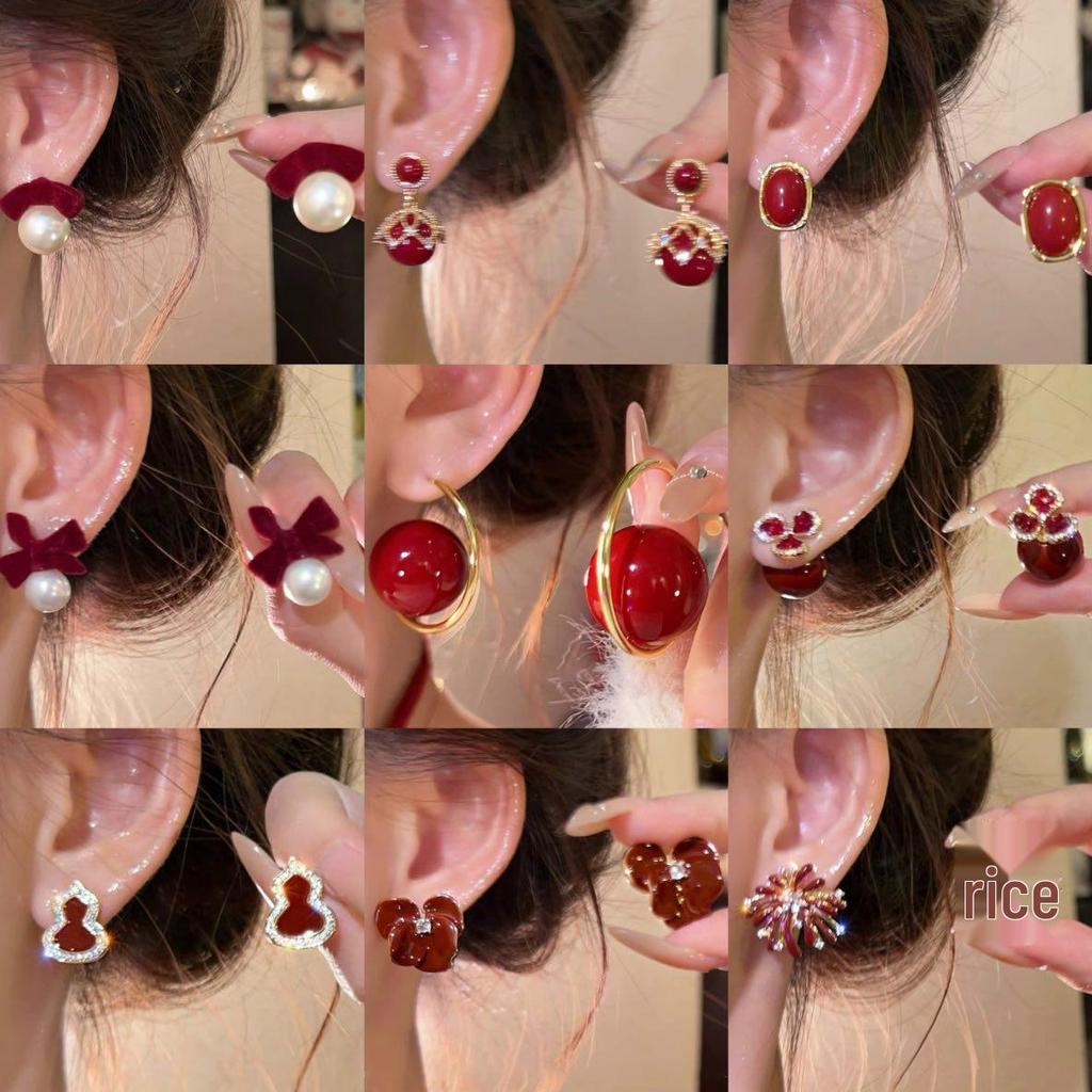 Silberne Nadel Tropfenöl Rote Perlen Ohrstecker - Eleganter & Vielseitiger Schmuck für Damen