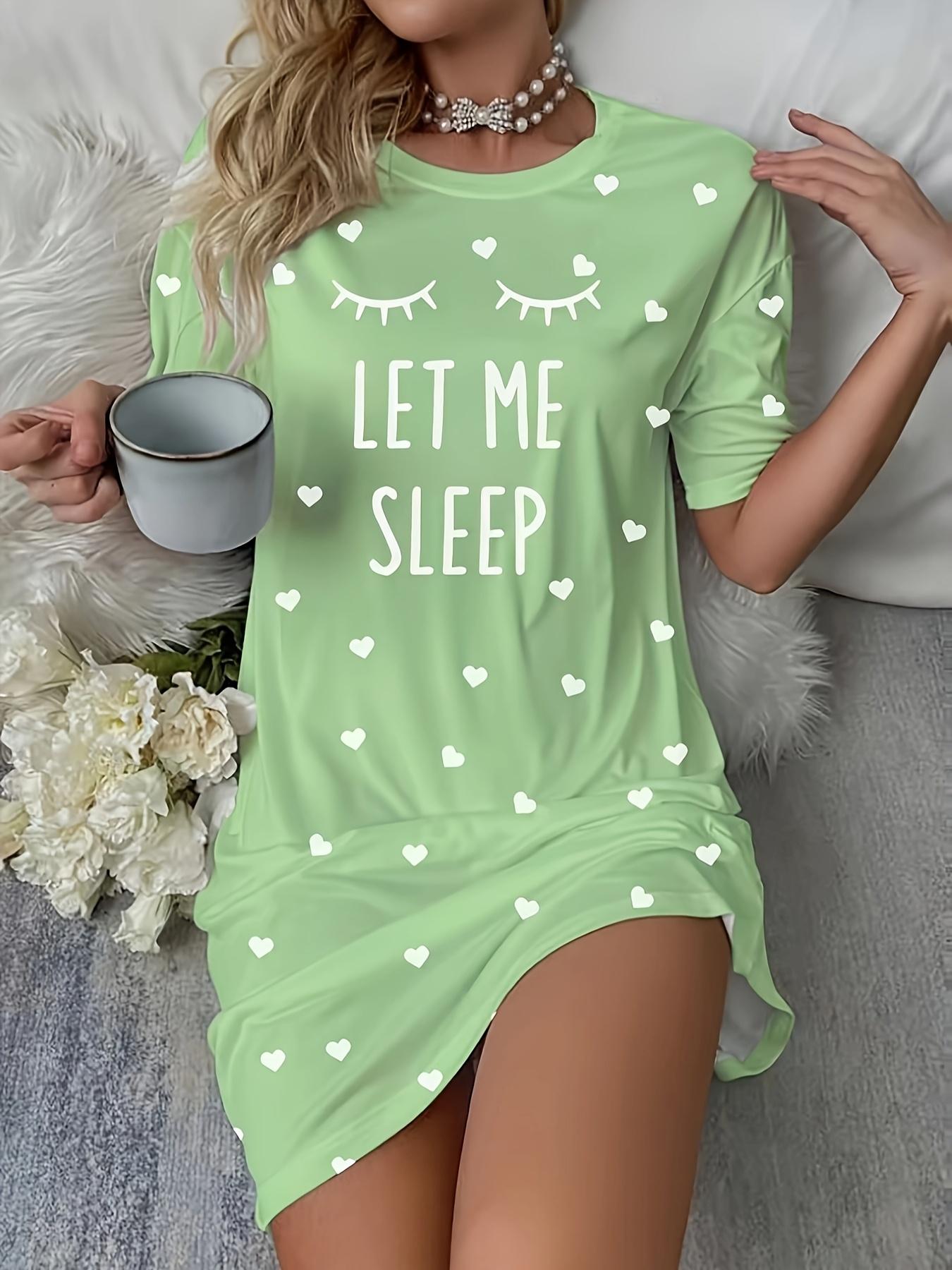 

Ladies T-Shirt Dress. ;Let Me Sleep; Slogan Short-Sleeve Round-Neck. Comfortable Loungewear Featuring Heart-Shaped Decorations. Machine Washable. for 2XL дубильная кора
