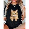 Women Casual T Shirt Black Cat Print Loose Fit Top For Daily Wear And Home Comfort