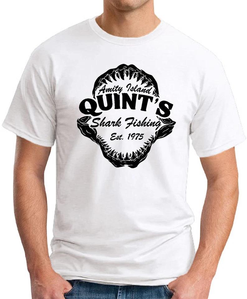 QUINTS SHARK FISHING T-SHIRT Funny Slogan Geek Nerd Shark Jaws Film Movies Top 5 4XL