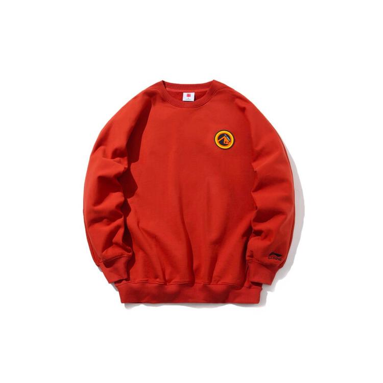 Li Ning Sweatshirts Men s Red Crew Neck Moderate Regular AWDP729-1 XXL