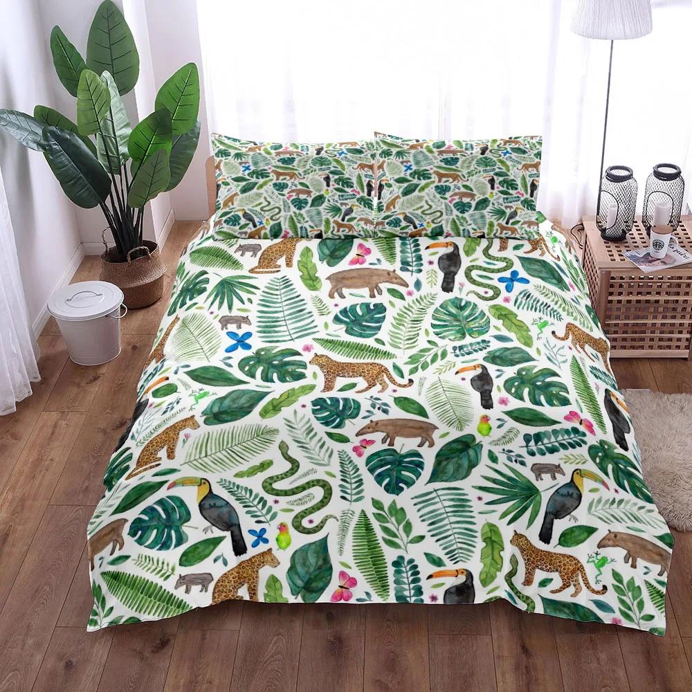 Tropical Palmtre Leaves Beding Set King Quen Double Ful Twin Single Sized Dimensions Soft with Soft Fabric Duvet Cover Pilow Case Bed Linen Set