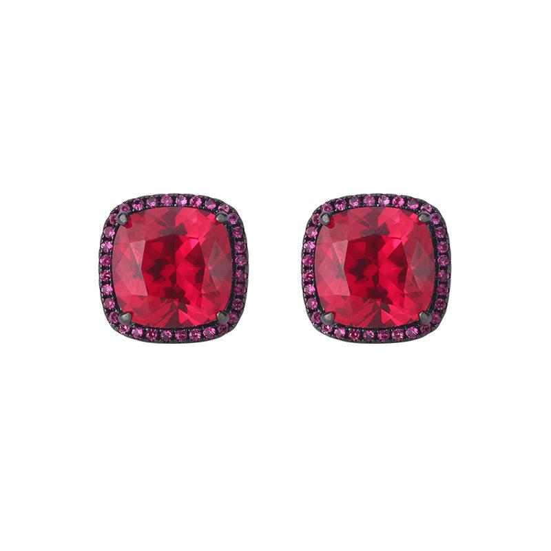 Jewelry Copper Bottom Gold-Plated Simulation Red Corundum Black Gold Personalized Set 13 * 18-12 * 16