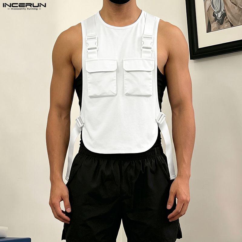 INCERUN Men Summer Sleeveless Big Cutout Casual Loose Tank Tops Outdoor Waistcoats