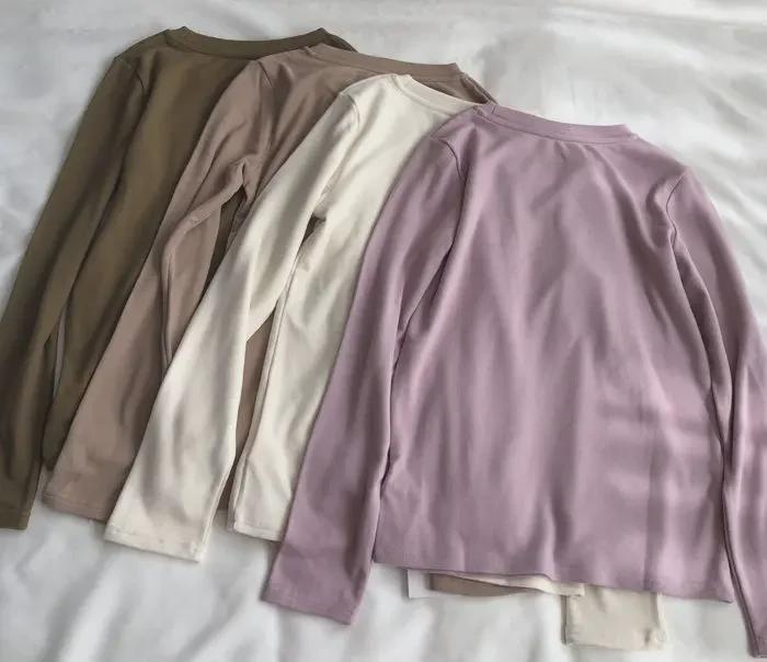 "Dámské oboustranné sametové tričko s dlouhým rukávem na podzim/zimu – Hřejivé, pohodlné, slim fit, broušený univerzální top"