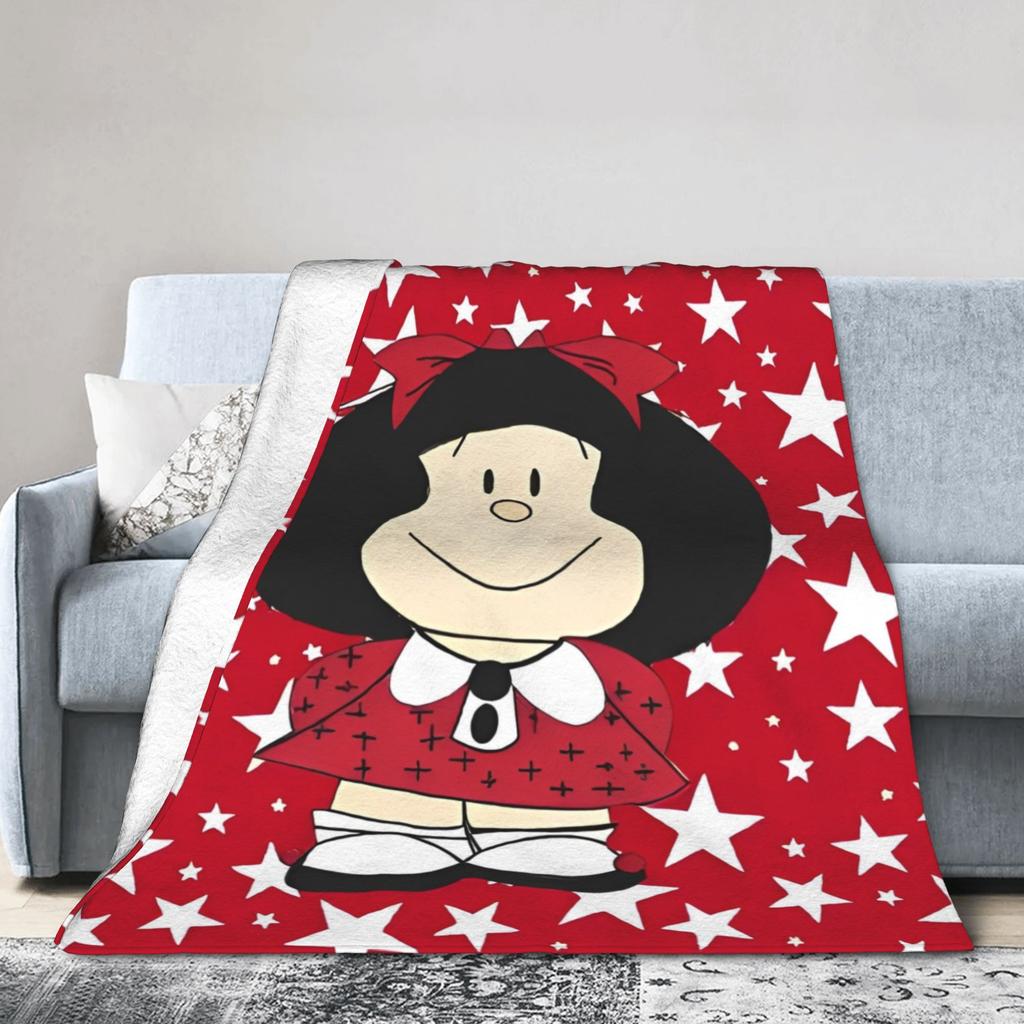 Cute Mafaldas Cartoon Blanket Cover Flannel Anime Lightweight Throw Blanket for Airplane Travel Bed Rug