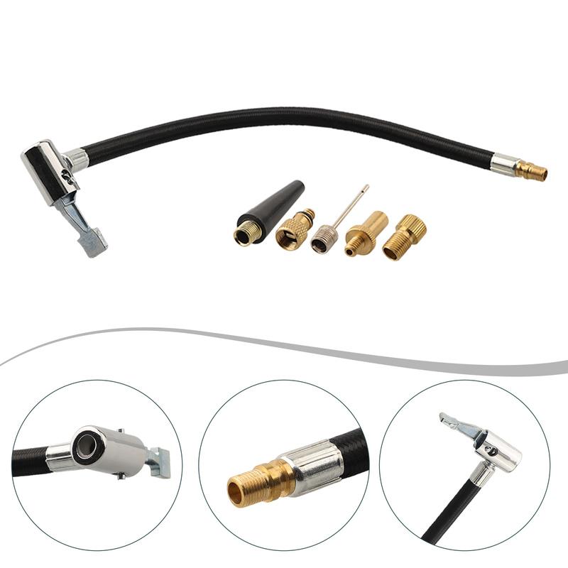 Bike Pump Extension Tube Bike Pump Valve Adapter Portable Storage Reinforced Nylon Wrapped Rubber Hose Flexible Extension Tube