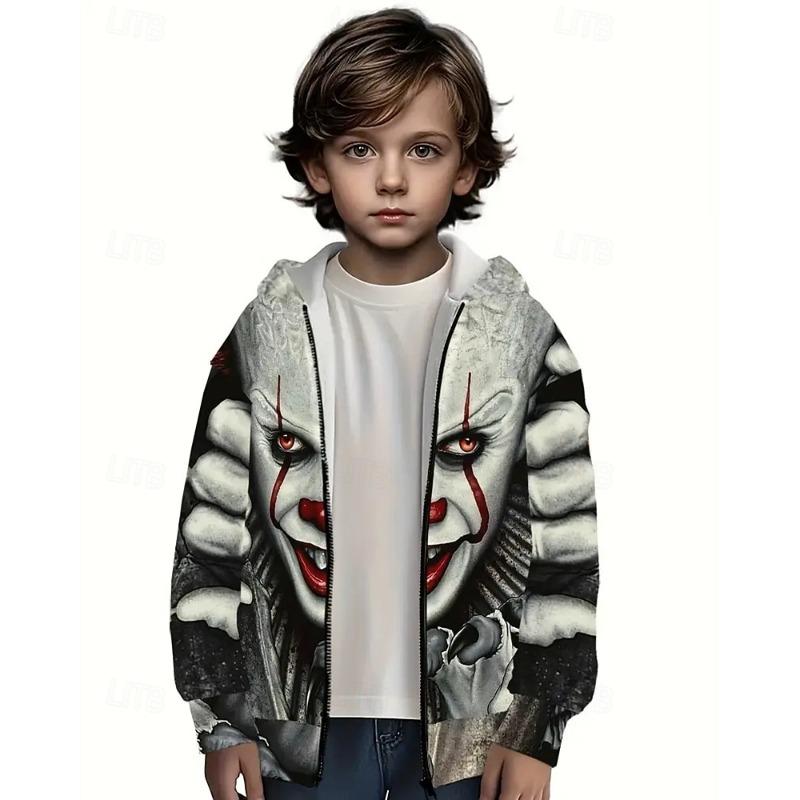 

Boys 3D Ghost Hoodie Coat Outerwear Long Sleeve Spring Fall Cool Sport Kids 4-12 Years Zip Street Daily Regular Fit 100