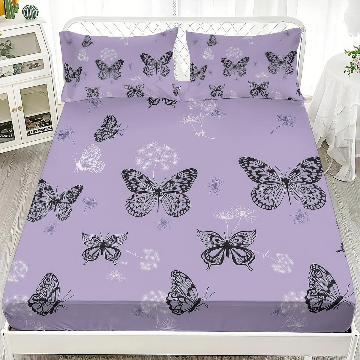 

3pcs Purple Dreamy Butterfly Romantic Print Coreless Bed Sheet Set Multiple Sizes Bed Cover Bedroom Bedding Decoration 90x191
