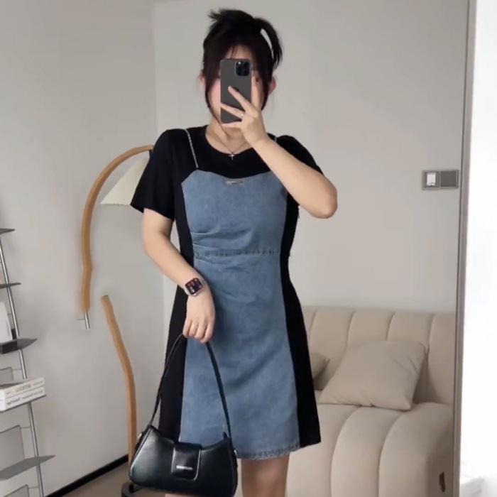 

2026 Retro Plus Size Summer Denim Dress - Slimming, Belly-Covering Short/Long Styles 2XL