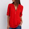 Camicia a maniche lunghe in chiffon con scollo a V e cerniera, taglie forti, da donna, con maniche regolabili