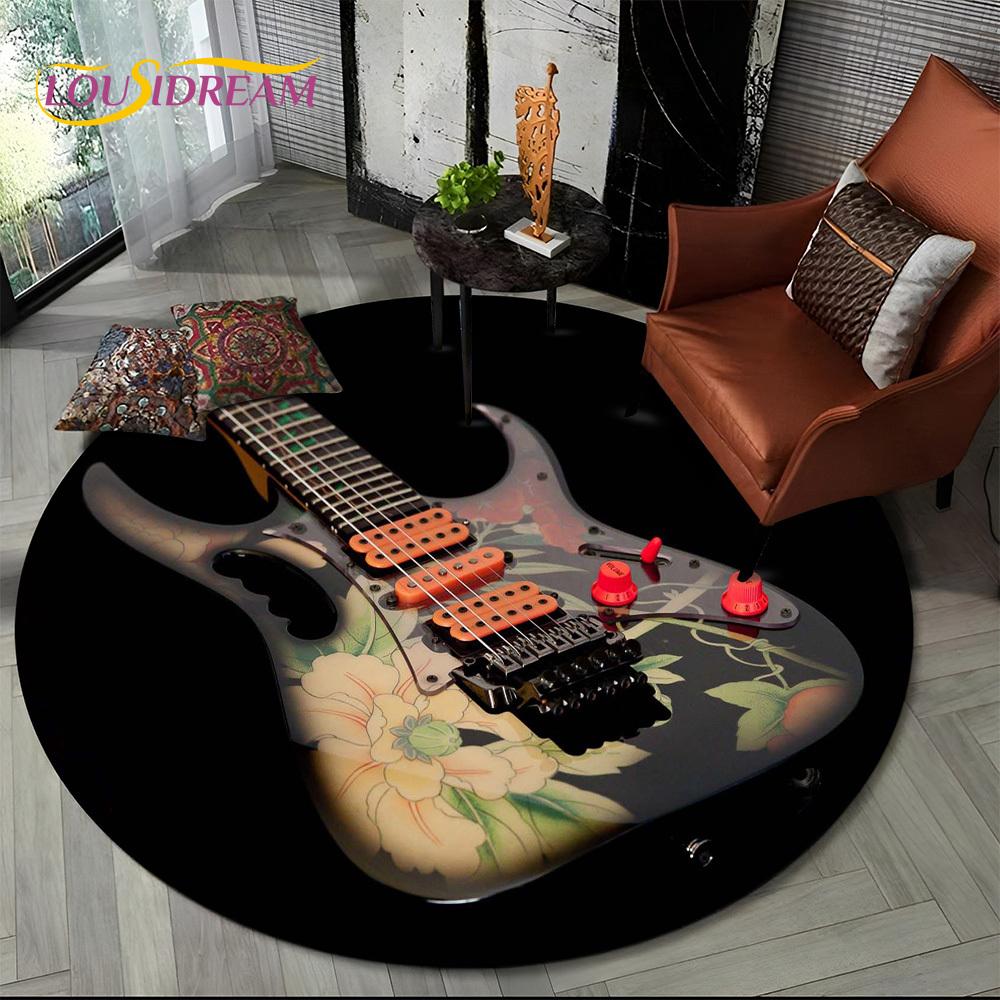 

3D Electric Guitar Classical Guitar Music Round Carpet Rug for Living Room Bedroom Child Decor,Pet Area Rug Non-slip Floor Mat Diameter 60cm