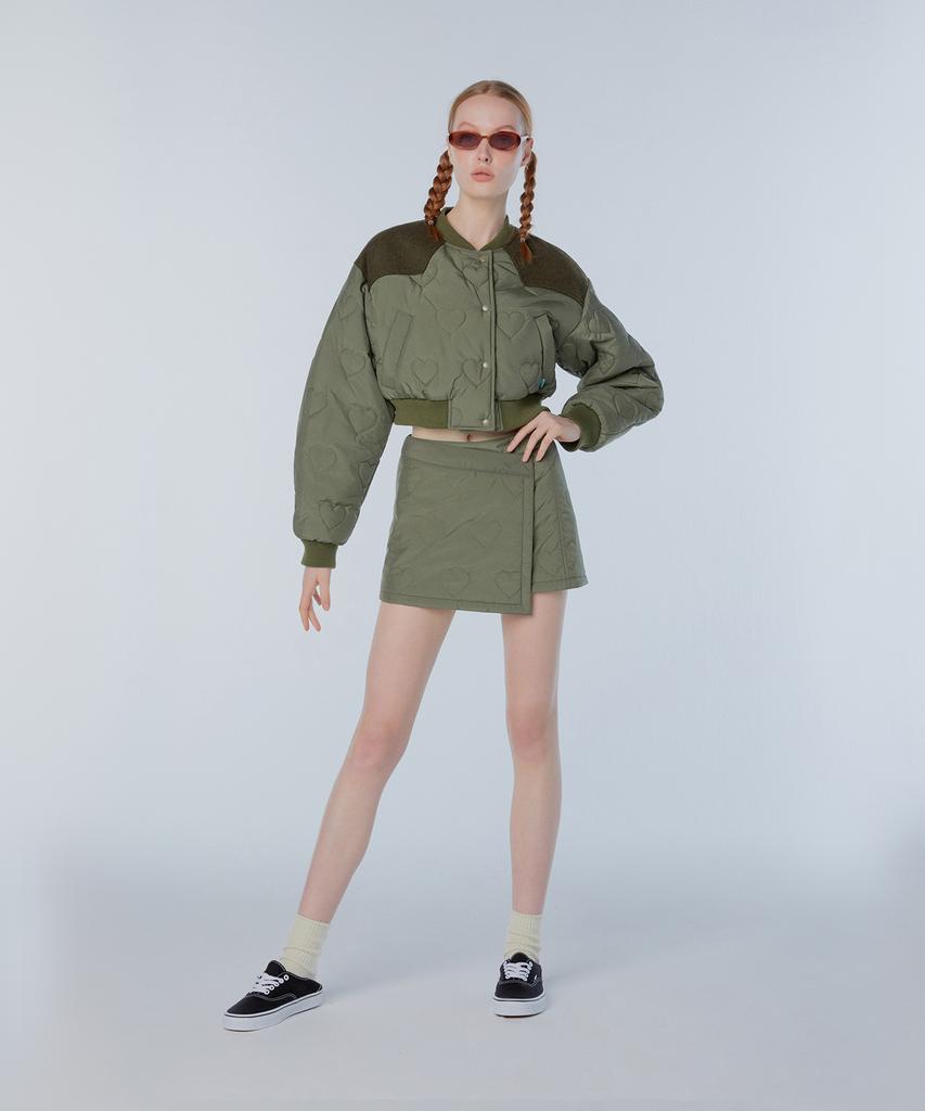 Instant Punk Heart Quilted Wrap Skirt - Khaki