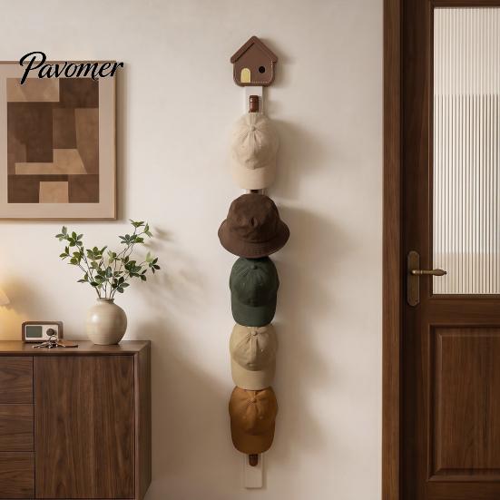 Decorative Wall Hooks for Home Hat Organizer with 8 Hooks, Wall-mounted Baseball Cap Rack, Cute House Shape Rack Vertical Storage Holder Bags Scarves